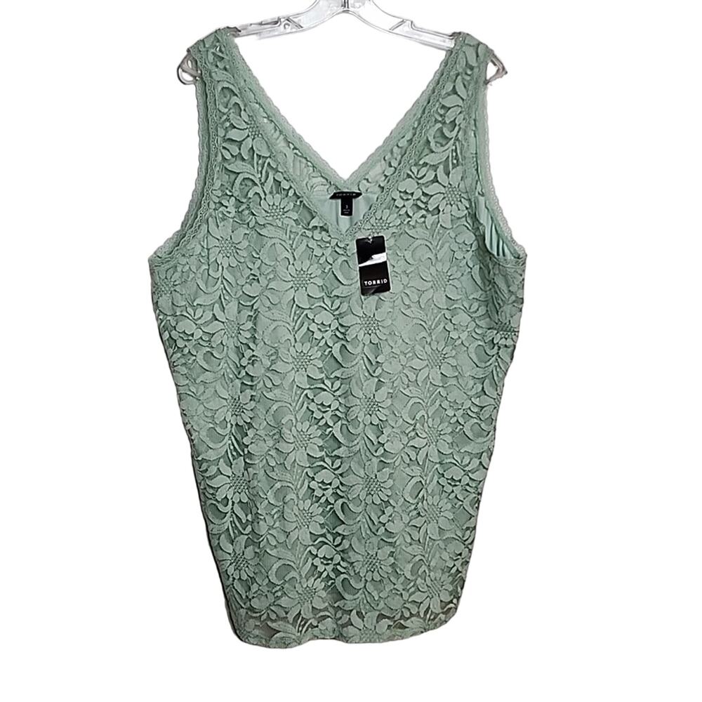 Torrid Harbor Gray Stretch Lace V-Neck Tank, 2X, NWT